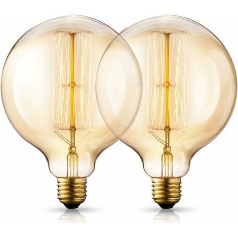 Kaelt - Ensemble d'ampoules G125 King Size Globe Vintage Edison, 40W E27 à l'ancienne - Industrie - Dimmable - Ampoules décoratives, paquet de 2 (1/5)