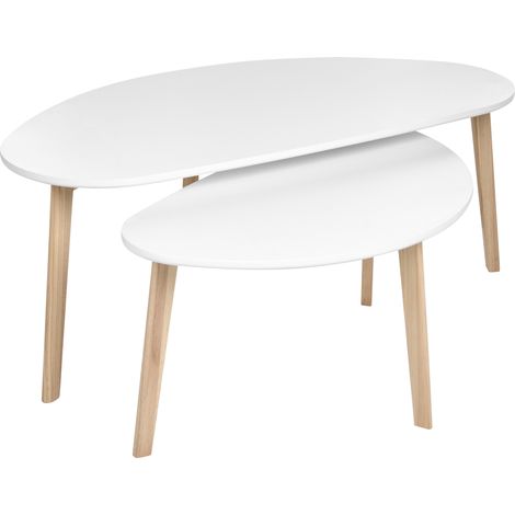 Conjunto de 2 mesas de centro patas de madera de pino tablero de MDF estilo escandinavo blanco Fly (1/5)
