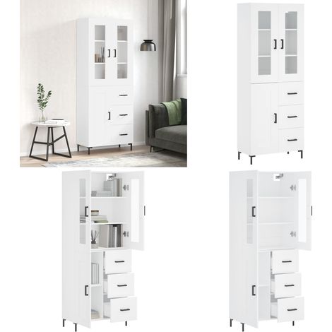 Buffet haut Blanc 69,5x34x180 cm Bois d'ingénierie - Buffet blanc - Bois d'ingénierie (1/5)