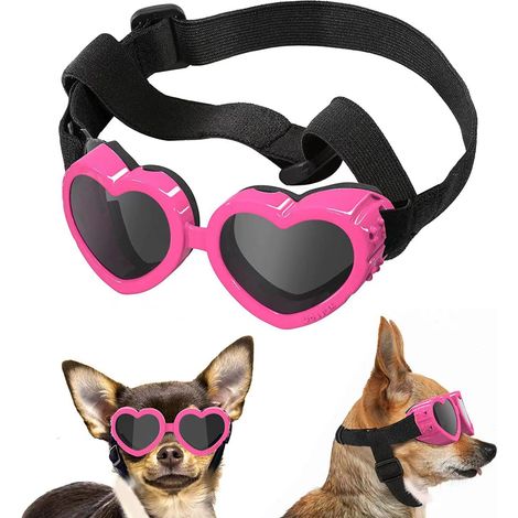 Lunettes de protection chien rose, lunettes de soleil anti-vent réglables, masque anti-poussière pour petit chien, accessoires animaux étanches soleil, paire ajustable. (1/5)