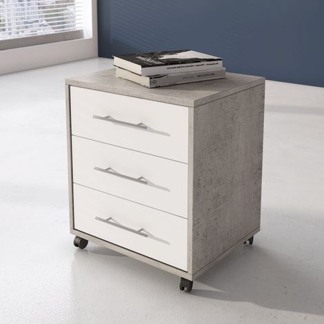 Cassettiera Pisano, 3 Cassetti, Apertura Scorrevole, Chiusura Scorrevole, 43x40x57h cm Grigio Cemento (1/3)