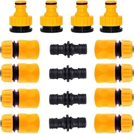 lot de 16, raccords pour tuyaux d'arrosage, 8 pièces de tuyaux à connexion rapide 1/2", 4 pièces de raccords doubles et 4 pièces de raccords 3/4", raccords pour tuyaux d'arrosage en plastique (1/5)