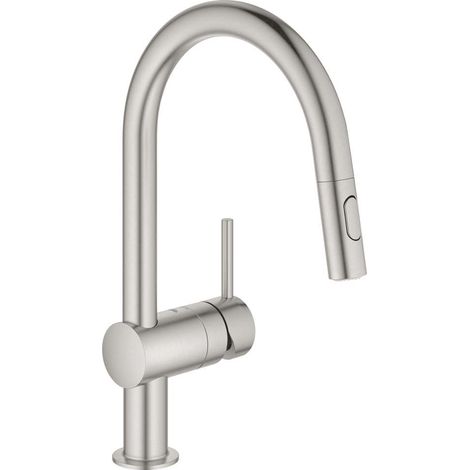 Mitigeur monocommandé pour évier 223mm – Bec extractible pivotant 360° – Cartouche céramique GROHE SilkMove – Débit max 9 l/min (1/10)