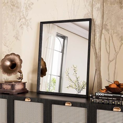Wall Mirror Black 40x50cm, Rectangular, Wood Frame, Tempered (1/4)