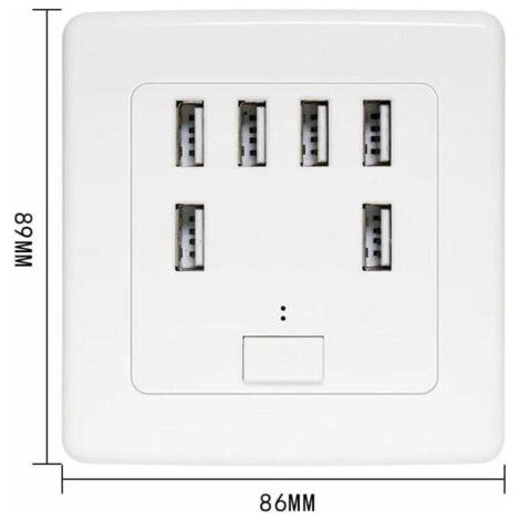 Prise murale USB universelle avec 6 ports intégrés, panneau de charge 220 V 4 A, compatible avec la charge rapide. (1/3)
