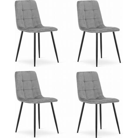 Chaise Kara - velours gris clair / pieds noirs x 4 (1/5)