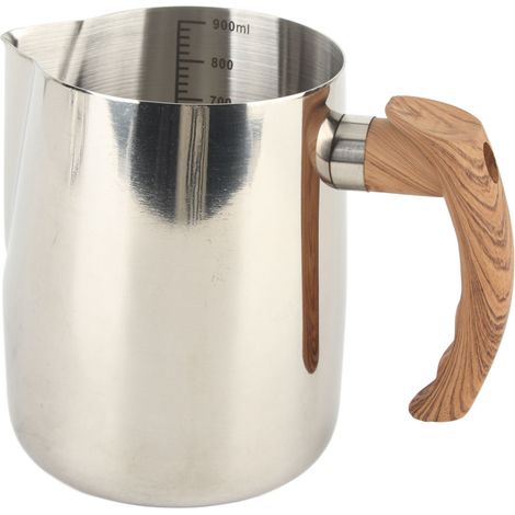 Mousseur à lait avec échelle de mesure interne, en acier inoxydable 304, bec verseur anti-goutte, pichet à café avec poignée, couleur d'origine, 1000 ml. (1/5)
