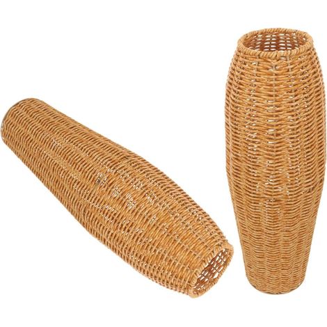 2pcs Vase en Imitation Rotin pour Décoration Intérieure, Vase de Sol en Plastique Marron, Style Rustique Simple et Élégant, Adapté pour Fleurs Artificielles et Séchées Salons (1/5)