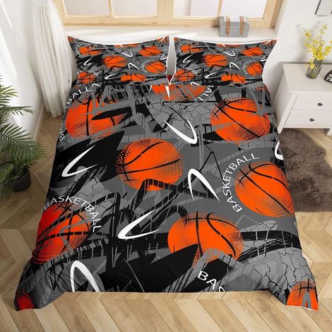 Basketball Housse de Couette Sports Parure de Lit 140x200cm Motif Boule 3D Rouge Gris Parure Housse de Couette pour Garçons Filles Ados Chambre Décor Jeux de Compétition Avec 1 Taie d'Oreiller - 140 x (1/5)
