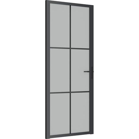 vidaXL Puerta interior de vidrio y aluminio negro mate 83x201,5 cm (1/2)