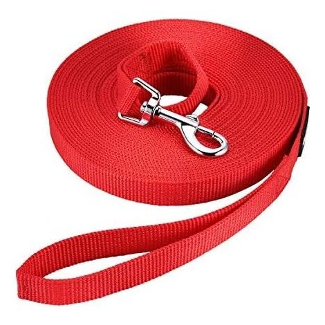 Laisse de suivi pour chien, laisse de chien en nylon avec robuste et résistant aux intempéries, laisse d'Entraînement avec mousqueton D et poignée (15m, rouge), Fei Yu (1/5)