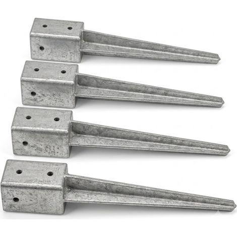 Pack 4 Soporte Poste de Madera 9x9x90 cm  Piqueta Acero Galvanizado cuadrado  Clavar Anclajes Base Poste para Enterrar (1/5)