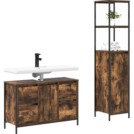 Maison Exclusive - Badezimmermöbel-Set mit Tür 2 pcs Geräucherte