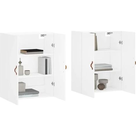 Lot de 2 Étagères Murales de Rangement, Meuble Mural Blanc 69.5x34x90 cm, Armoire Suspendue pour Salon, Cuisine, Salle de Bain (1/5)