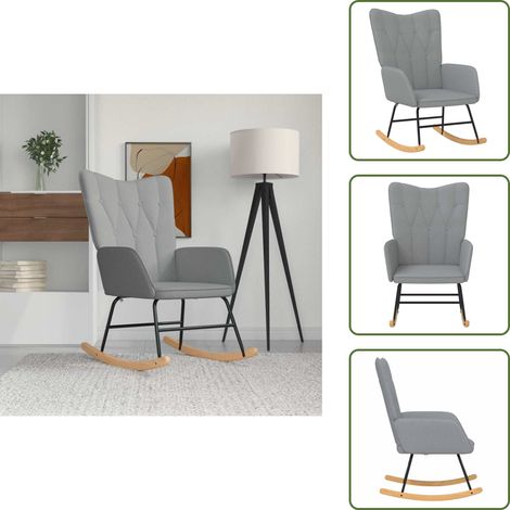 The Living Store Sedia a Dondolo Grigio Chiaro in Tessuto - Poltrona a dondolo