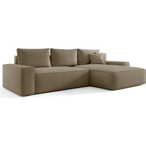 Canapé d’angle tissu bouclé convertible avec coffre NINA angle droit-Marron clair-angle droit (1/4)