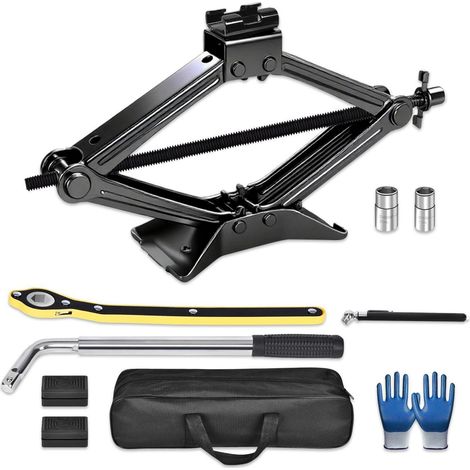 Scherenwagenheber Set 2,5t mit Ratschenschlüssel & Gummipads für Auto/SUV (1/5)