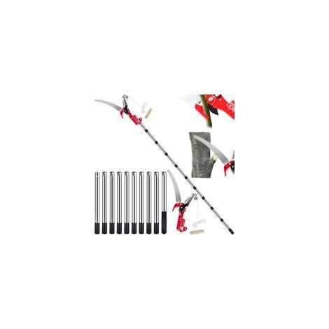 Coupe Branche Telescopique avec Lame en Acier au Carbone SK5, Secateur Telescopique 2 en 1, Scie à Élaguer Extensible Réglable 82 à 408 cm, Echenilloir Télescopique pour Élagage Palmiers Arbustes