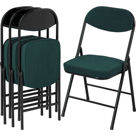 Lot 4 chaises Hildebrand pliantes velours côtelé turquoise acier design moderne (1/5)