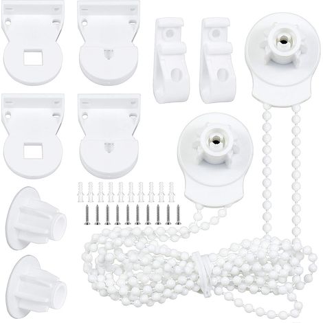 Sollbry – Kit de fixations pour store enrouleur 25 mm – Supports en plastique – Chaîne perlée 2 m – 2 clips en P et vis de sécurité enfants (1/5)