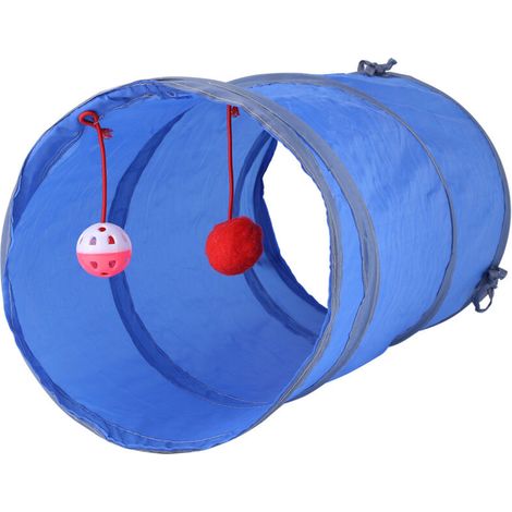 Aramox Tapon de Tunnel pour Animaux de Compagnie Jouet Tunnel pour Petits Animaux avec Tinkle Bell & Plux Ball Blapsible Lightweight Exercise Tent pour Chats Chatons Ferrets (Blue) (1/5)