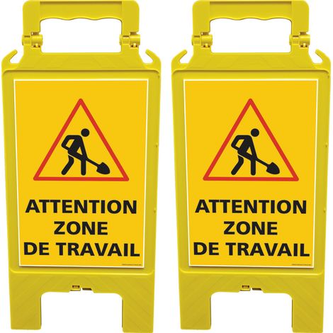 Lot de 2 chevalets de signalisation, attention zone de travail - Chevalet jaune (1/5)