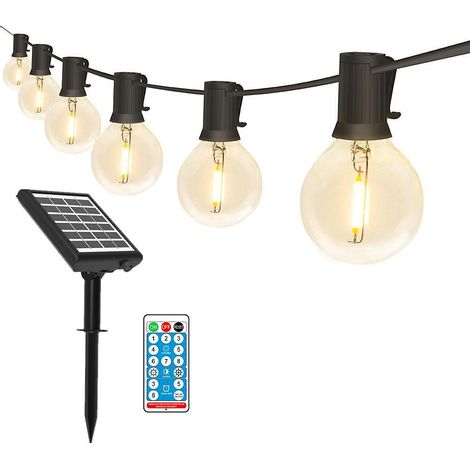Guirlande lumineuse solaire de jardin rechargeable G40, télécommande, 10m, 20 lampes, indicateur de batterie, étanche à la pluie (1/4)