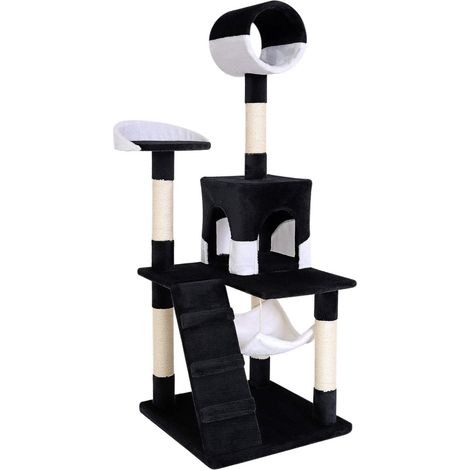 Arbre à Chat avec Niche, hamac et Tunnel, 133 cm, Noir/Blanc (1/5)