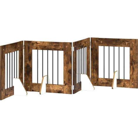 vidaXL Foldable Dog Gate with Stands 4 pcs Smoked Oak 241 cm