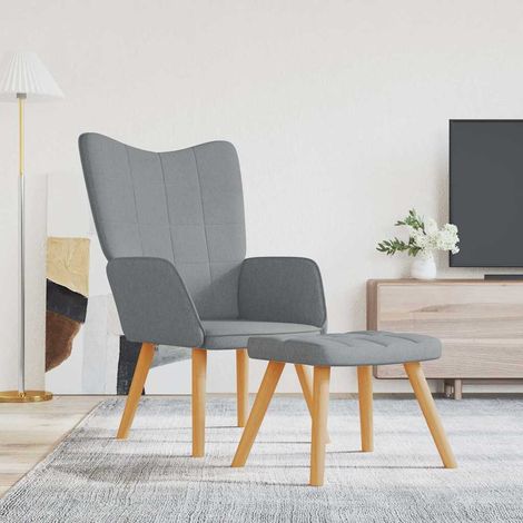 vidaXL Sillón de relax con taburete tela gris claro (1/5)