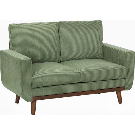 2-Sitzer-Sofa, 134 cm, Cord mit Taschenfederkern, dicke Rückenlehne, grüne Holzlatten