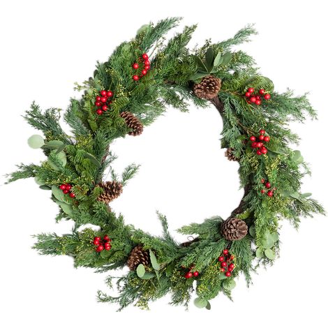 90CM CEDAR WREATH WITH RED BERRY AND PINECONE (1/5)