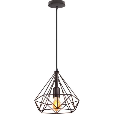 Suspension Luminaire Rétro - 1 Pièce - Métal Noir - Design Cage Diamant - Éclairage Intérieur Salon Cuisine - 25 x 25 x 25 cm (1/5)