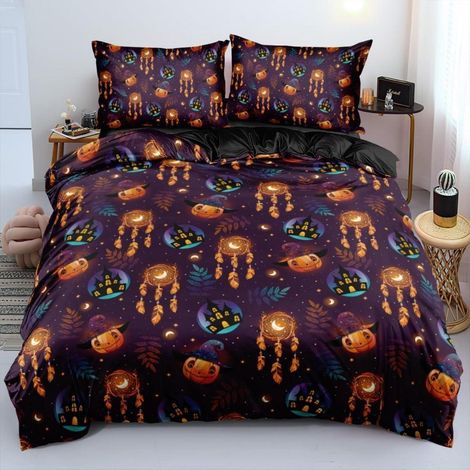 Halloween Bettwäsche 155x220 cm mit 2 Kissenbezügen 80x80 cm, Mikrofaser, Reißverschluss