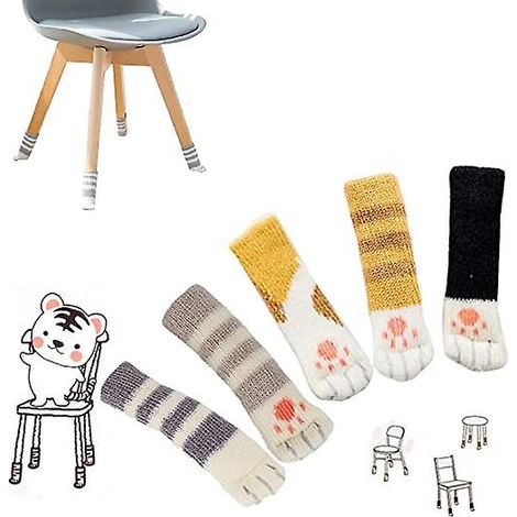 Ensemble de 20 housses pour pieds de chaise, 5 paires de chaussettes tricotées pour pieds de table, protections pour pieds de meubles en forme de chat (1/5)