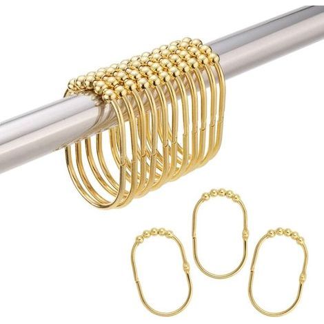 Anillas para cortina de ducha, ganchos metálicos anchos para cortinas de ducha de dormitorio, color dorado, juego de 12 (1/5)