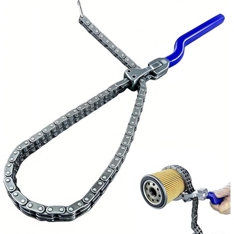 Cle Filtre a Huile, Réglable Avec Chaîne Manche De 23.5 CM (9,25 Pouces) Compatible Avec Clé Filtre à Huile De Ø 60 à 160 MM Outil Ergonomique pour La Réparation Automobile (Bleu) (1/5)