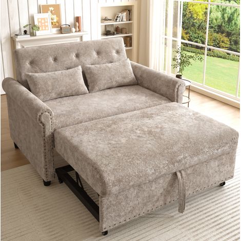 Sofá cama 2 plazas convertible con respaldo reclinable en 3 posiciones, cama de invitados, tela y 2 cojines, ideal para salón pequeño o dormitorio – CHICFURN (1/5)