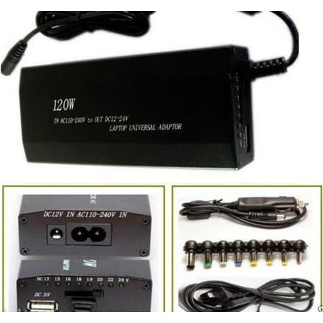 Trade Shop - Fuente De Alimentación Universal 120w Portátil Pc Hogar Coche Adaptadores Usb 9 Universal -