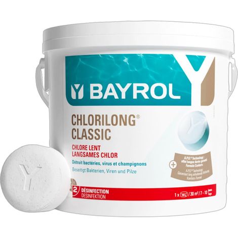 Seau de 10 kg de galets Chlorilong Classic pour désinfection chlore piscine - Bayrol
