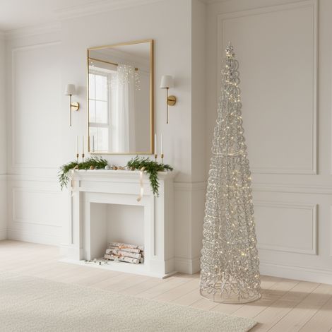Alberello natalizio a cono in ferro con luci LED, decorazione da esterno e interno -Oro rosa / h 100 cm (1/5)