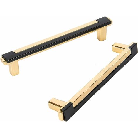 6 Stück Modern Möbelgriffe 96mm Lochabstand Schubladengriffe Schwarzgold Türgriffe für Küchenschränke Kleiderschrank mit Schrauben