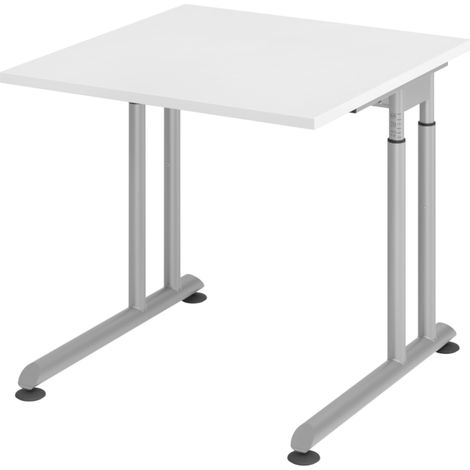 bümö Schreibtisch Serie-Z Quadrat: 80 x 80 cm  Weiß Silber