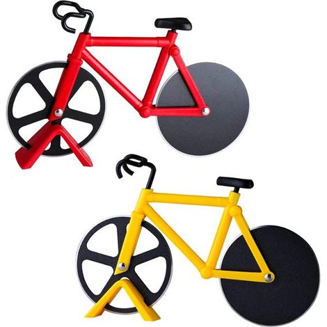 2 teiliger Pizzaschneider fürs Fahrrad Pizzaroller Doppelklingen aus Edelstahl Pizzateiler Antihaft Pizzaschneider fürs Fahrrad Pizzaschneidewerk (1/5)