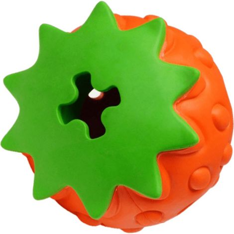 Balle distributrice de friandises pour animaux de compagnie, jouet à mâcher en caoutchouc en forme de fraise pour chiots, idéal pour nettoyer les dents et l'entretien des dents. Jouet puzzle en caoutc (1/5)