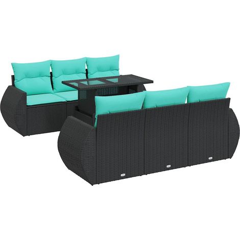 Set sofás jardín y cojines 7 pzas ratán sintético acacia negro vidaXL (1/5)
