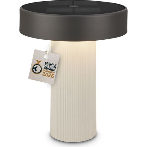 Briloner LED Tischlampe Kabellos Ø16x20cm 1W 150lm 3000K Warmweiß Solar Altweiß Anthrazit - Tischleuchte Wohnzimmer Flur Balkon