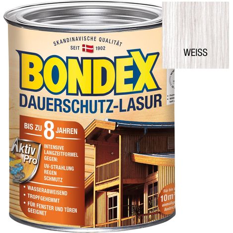 Bondex Dauerschutz Lasur 750 ml, weiß Holzlasur Schutzlasur Holzschutz Aussen
