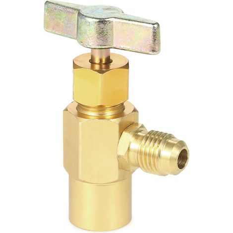 Outil de distribution pour bidon de réfrigérant R134A/R-134 pour climatisation automobile : robinet en aluminium à filetage ACME 1/2". (1/2)