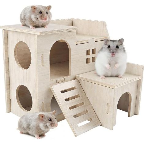 House DIY Wooden Toy (14.5 x 14 x 15.5 cm) Home hiding natural chew toy accessories for guinea pigs chinchillas gerbils and dwarf hamsters material (1/5)